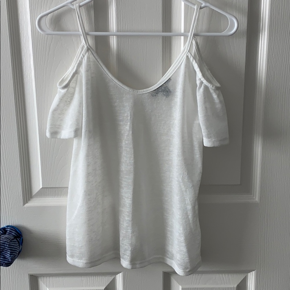 White atmosphere sheer tank top w/ shoulder cutout